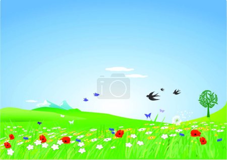Illustration for "countryside springlike" colorful vector illustration - Royalty Free Image
