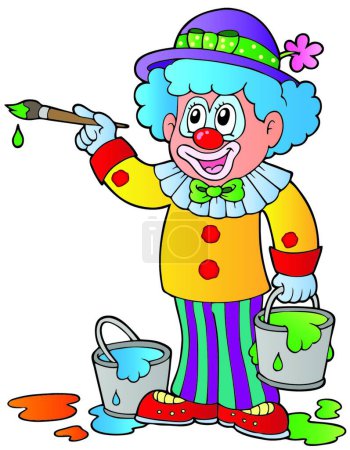 Illustration for "Cartoon clown artist" colorful vector illustration - Royalty Free Image