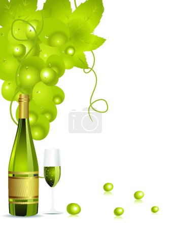 Téléchargez les illustrations : " illustration bouteille champange, verre, vignes de raisin
" - en licence libre de droit
