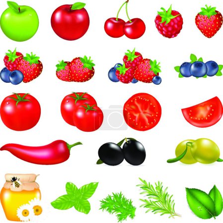 Illustration for "Fruits And Vegetables" colorful vector illustration - Royalty Free Image