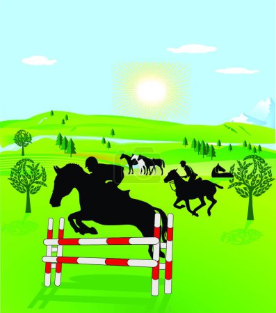 Illustration for Illustration of the show horses jumping event - Royalty Free Image