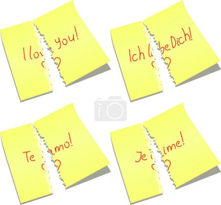 Illustration for Vector torn paper notes with I love you words - Royalty Free Image