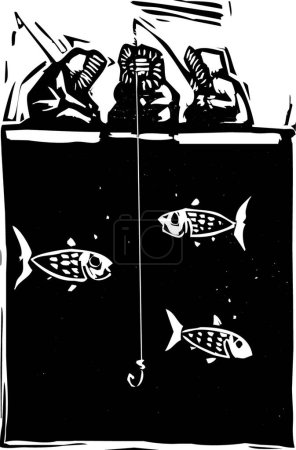 Téléchargez les illustrations : Pêche sur glace Illustration vectorielle moderne inuit - en licence libre de droit