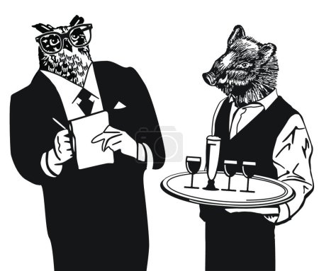 Illustration for Animal waiter modern vector illustration - Royalty Free Image