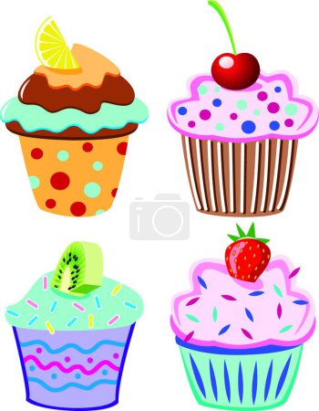 Téléchargez les illustrations : Cupcakes colorés pour toile, illustration vectorielle - en licence libre de droit