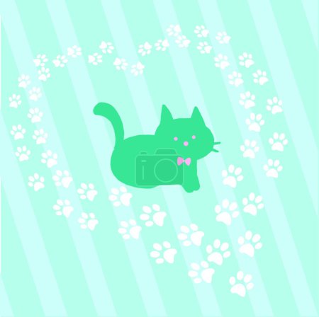 Téléchargez les illustrations : "carte avec chat et pattes en forme de coeur" - en licence libre de droit