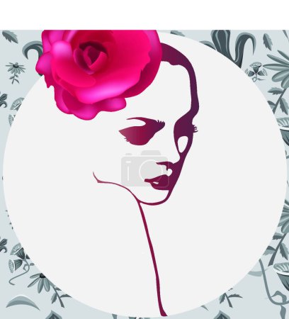 Illustration for Framed beautiful woman with rose - Royalty Free Image