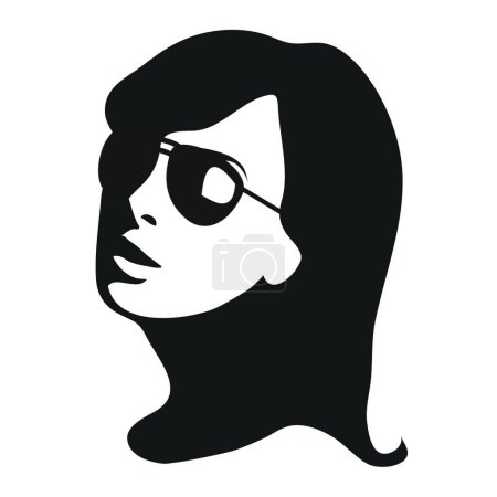 Ilustración de Hermoso retrato de mujer con gafas de sol en blanco y negro - Imagen libre de derechos