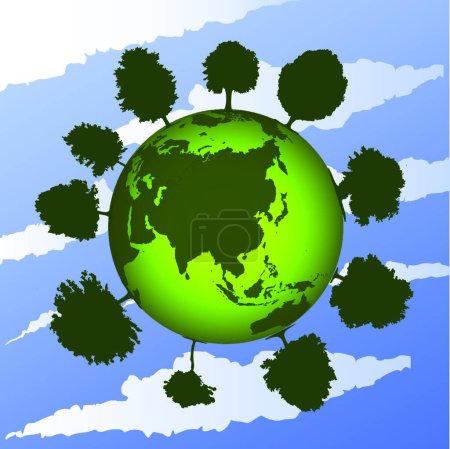 Illustration for Green earth on blue sky - Royalty Free Image