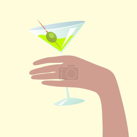 Téléchargez les illustrations : Main tenant un verre de martini - en licence libre de droit