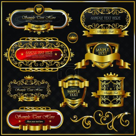 Ilustración de Etiqueta decorativa marco de oro ornamentado - Imagen libre de derechos