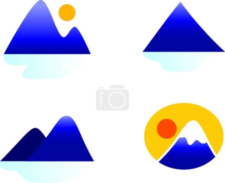 Téléchargez les illustrations : Collection d'icônes de montagnes ou de collines isolées sur blanc - en licence libre de droit