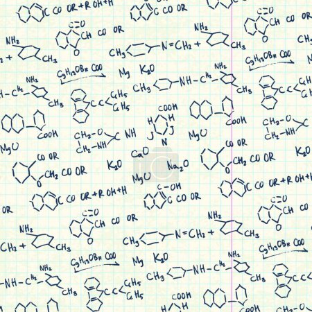 Ilustración de Fórmulas de química abstracta en hoja de papel de libro de ejercicios - Imagen libre de derechos