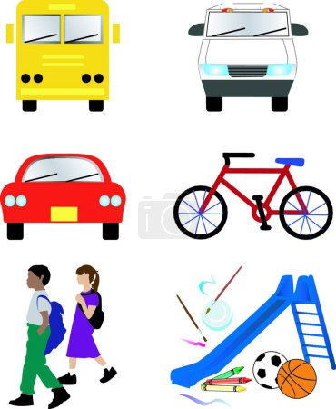 Téléchargez les illustrations : Icônes de transport scolaire illustration vectorielle - en licence libre de droit