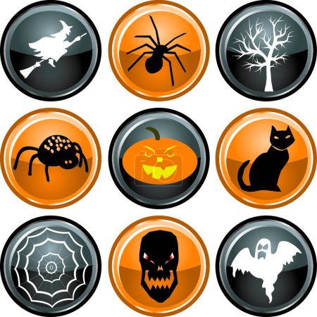 Téléchargez les illustrations : Bouton d'Halloween icônes, illustration vectorielle - en licence libre de droit