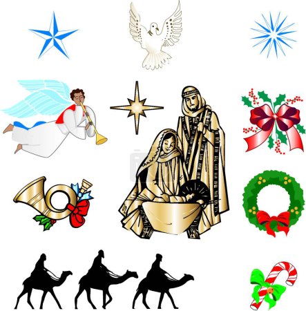 Ilustración de Iconos de Navidad cristiana vector de ilustración - Imagen libre de derechos