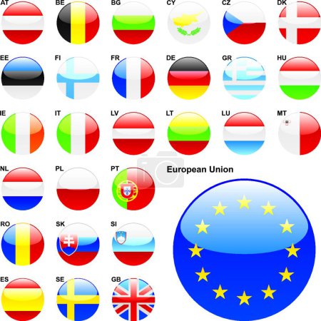 Téléchargez les illustrations : Les États membres de l'Union européenne en forme de bouton web - en licence libre de droit