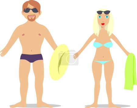 Téléchargez les illustrations : Couple en maillot de bain, illustration vectorielle graphique - en licence libre de droit