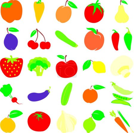 Téléchargez les illustrations : Fruits et légumes, illustration vectorielle graphique - en licence libre de droit