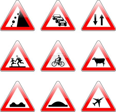 Téléchargez les illustrations : Illustration des panneaux routiers européens - en licence libre de droit