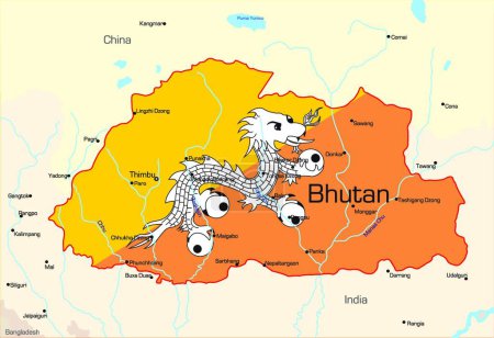 Téléchargez les illustrations : Bhoutan illustration vectorielle de carte - en licence libre de droit