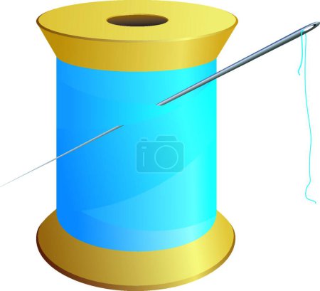 Illustration for Spool of blue thread with a needle. - Royalty Free Image