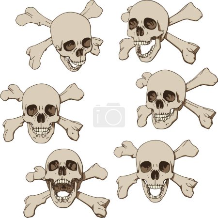 Téléchargez les illustrations : Ensemble de six crânes, illustration vectorielle - en licence libre de droit