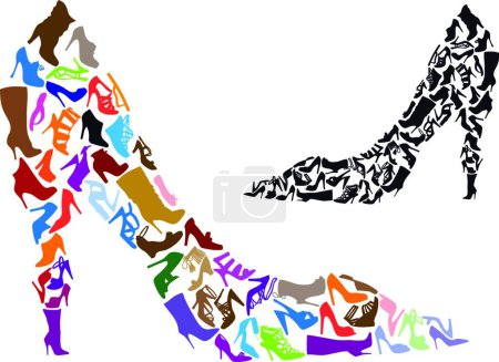 Téléchargez les illustrations : Silhouettes de chaussures, illustration vectorielle colorée - en licence libre de droit