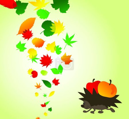 Illustration for Hedgehog and leaves, graphic vector illustration - Royalty Free Image