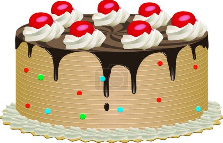 Illustration for Vector chocolate cake with cherries - Royalty Free Image
