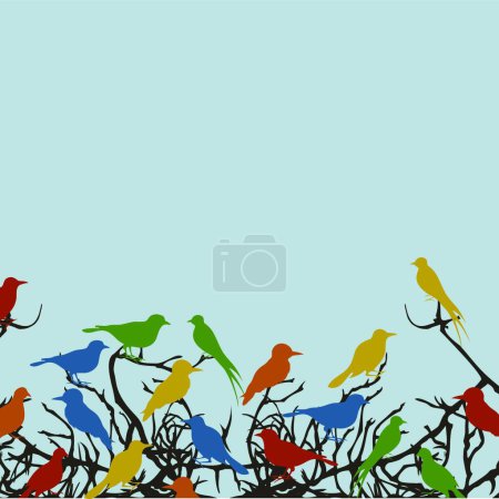 Téléchargez les photos : Oiseau sur un arbre, illustration vectorielle colorée - en image libre de droit