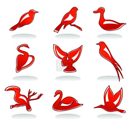 Téléchargez les illustrations : Icônes d'oiseaux illustration vectorielle - en licence libre de droit