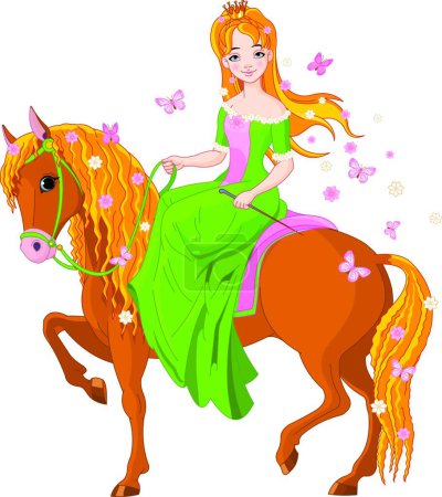 Téléchargez les illustrations : Princesse à cheval. Printemps - en licence libre de droit
