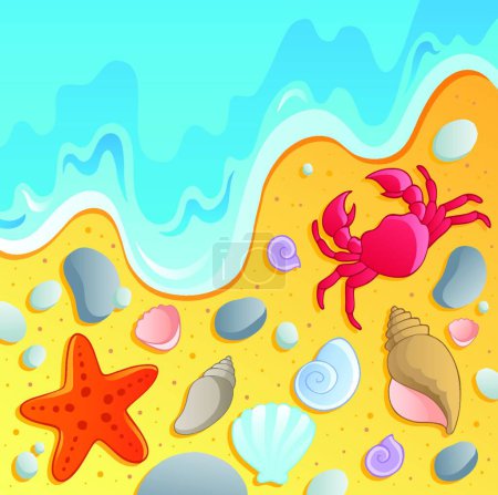 Illustration for Beach with shells and sea animals - Royalty Free Image