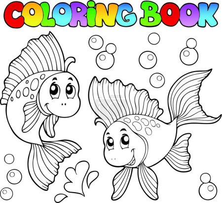 Téléchargez les illustrations : Livre à colorier deux poissons rouges mignons - en licence libre de droit