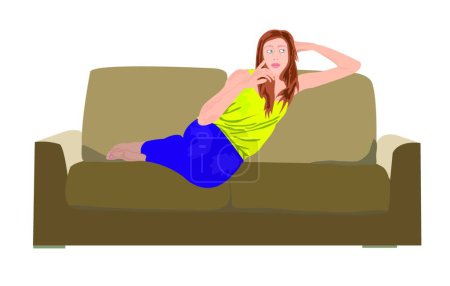Téléchargez les illustrations : Femme qui se repose sur le canapé - en licence libre de droit