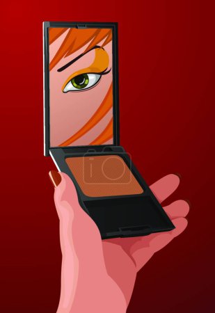 Illustration for Vector make-up illustration, mirror in hand - Royalty Free Image