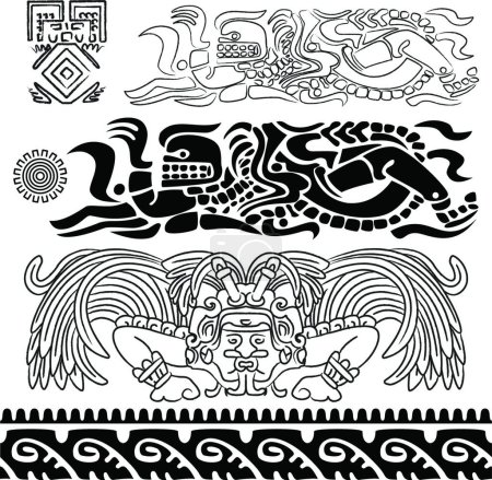 Ilustración de Patrones antiguos con dioses mayas - Imagen libre de derechos