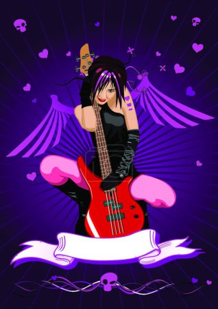 Ilustración de Chica vectorial con guitarra y estandarte - Imagen libre de derechos