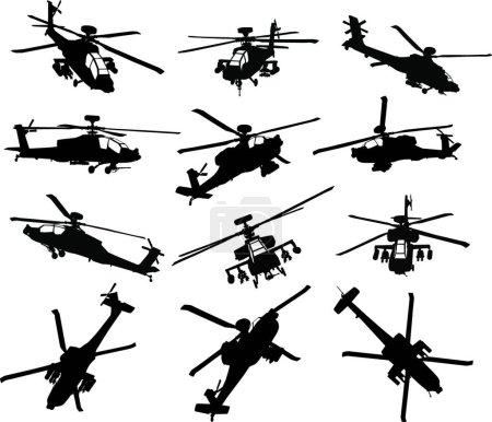 Téléchargez les illustrations : Silhouettes d'hélicoptère ensemble illustration vectorielle - en licence libre de droit