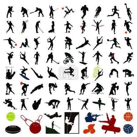 Téléchargez les illustrations : Silhouettes de sportifs illustration vectorielle - en licence libre de droit