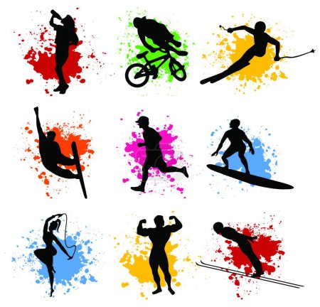 Téléchargez les illustrations : Silhouettes sportives, illustration vectorielle colorée - en licence libre de droit