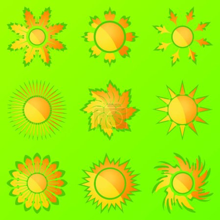 Téléchargez les illustrations : Icônes de soleil, illustration vectorielle colorée - en licence libre de droit