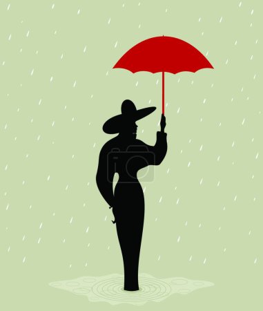 Ilustración de Chica bajo un paraguas vector ilustración - Imagen libre de derechos