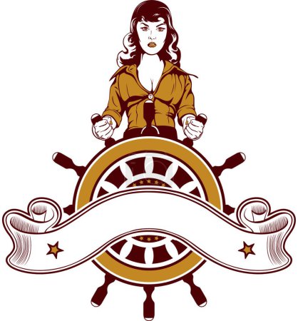 Illustration for Woman sailor emblem, colored vector illustration - Royalty Free Image