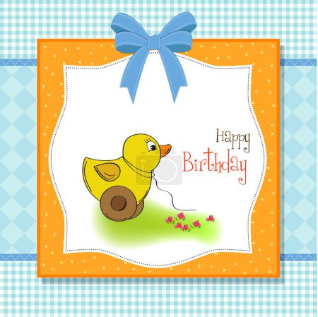 Illustration for Welcome baby card with duck toy - Royalty Free Image