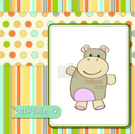 Ilustración de Tarjeta de ducha de bebé infantil con juguete hipopótamo - Imagen libre de derechos