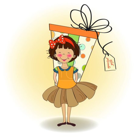 Illustration for Pretty young girl she hide a big gift - Royalty Free Image