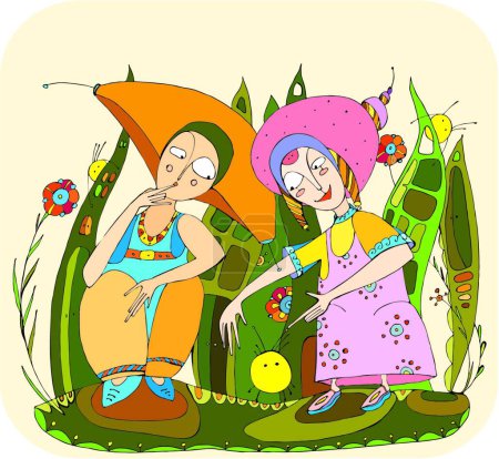 Illustration for Children Play in Grass modern vector illustration - Royalty Free Image