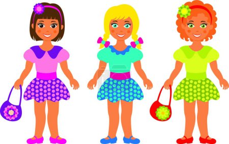 Téléchargez les illustrations : Trois petites filles, illustration vectorielle élégante - en licence libre de droit